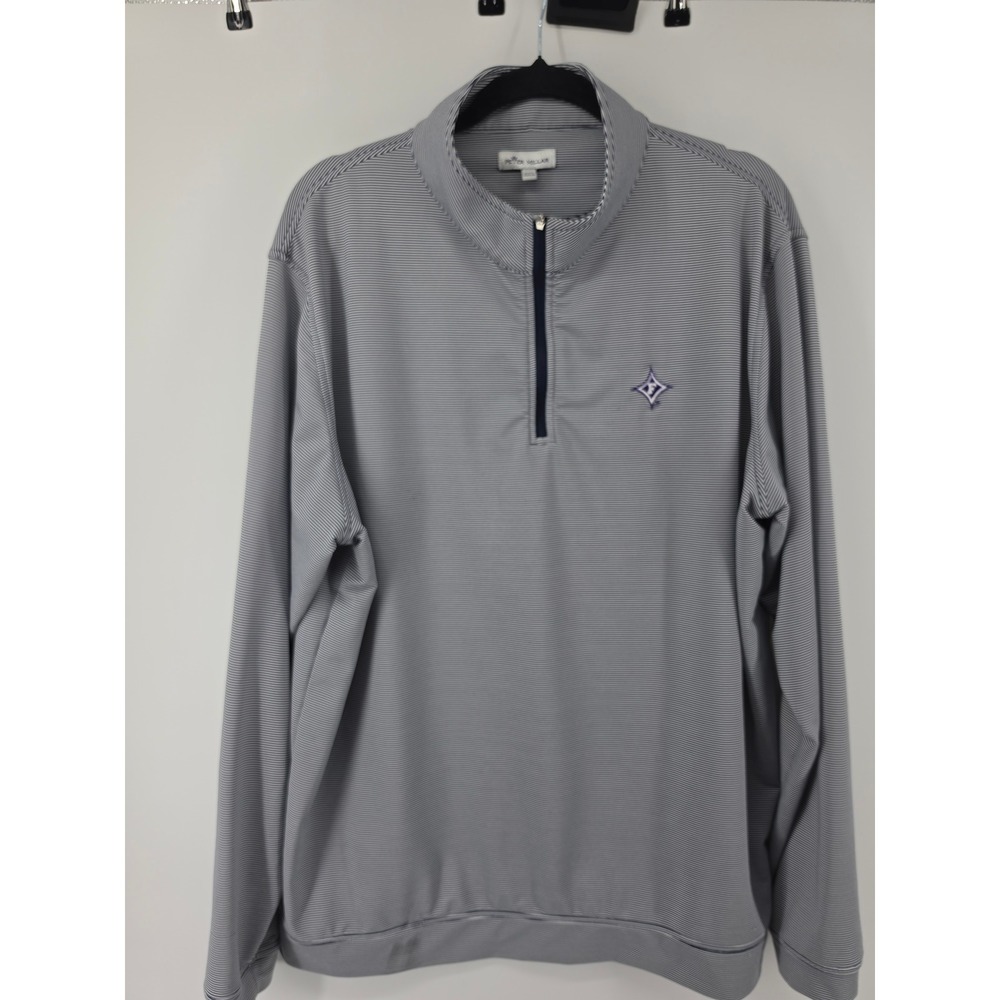 Peter Millar Mens XXL Quarter Zip Pullover Blue White Striped Performance Shirt